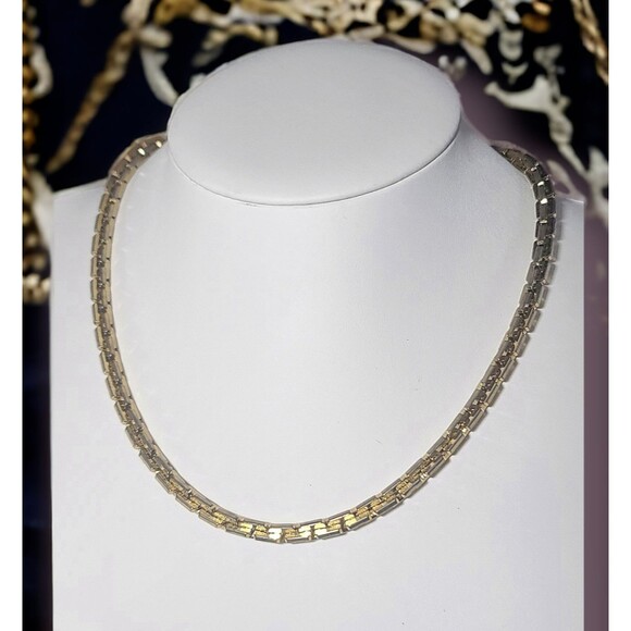 Monet Signed Gold Tone Square Chain Necklace Vintage Estate 16" - Picture 1 of 4
